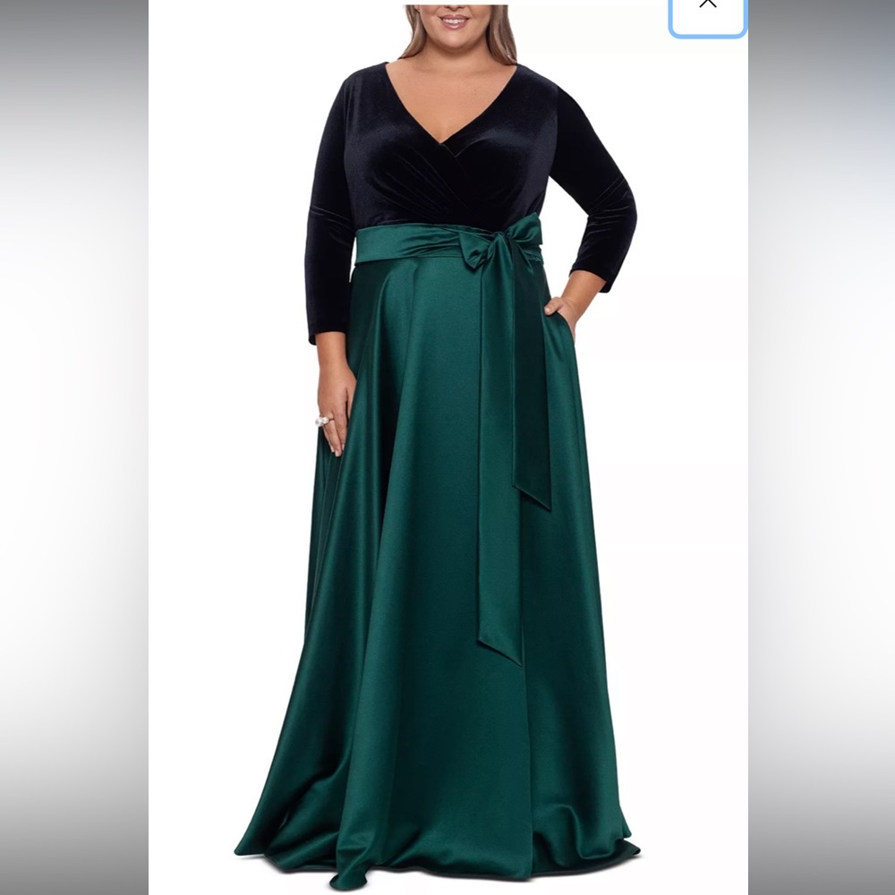 ❤️ Xscape Velvet and Satin Emerald Ball Gown Formal Dress- Plus Size